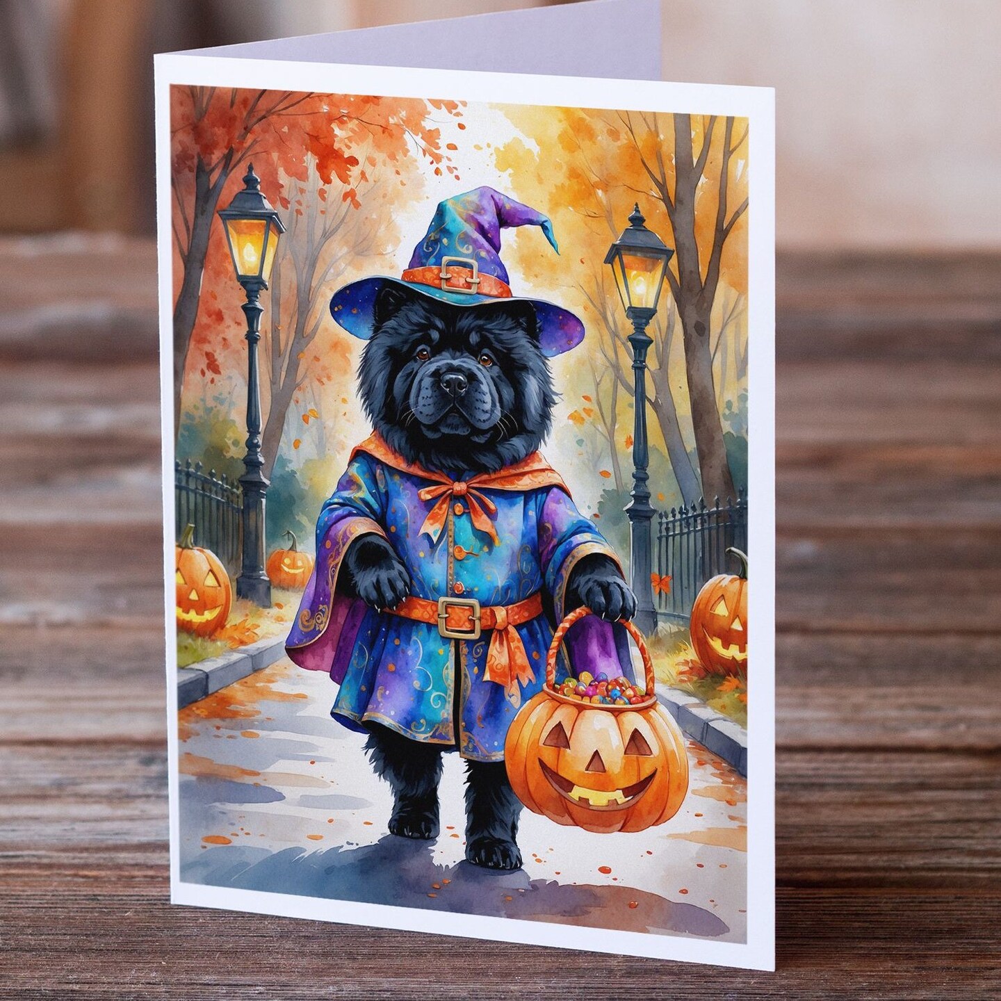 Edge Collections - 5" x 7" - Multicolor - Chow Chow Halloween Trick or Treat Greeting Cards with Envelopes - 8 Pieces