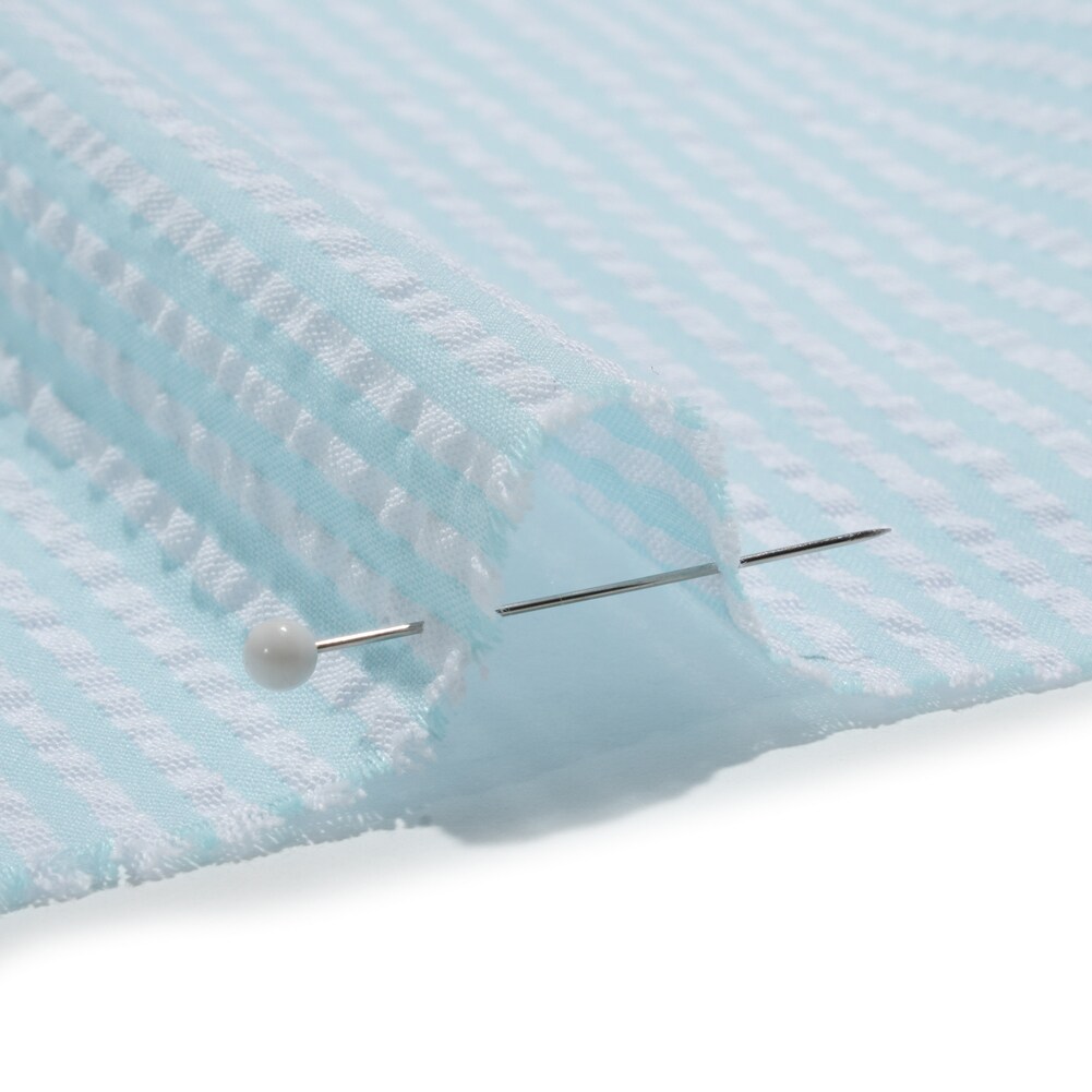 1 Yard Polyester and Cotton Seersucker Aegean Blue and White Candy Stripes