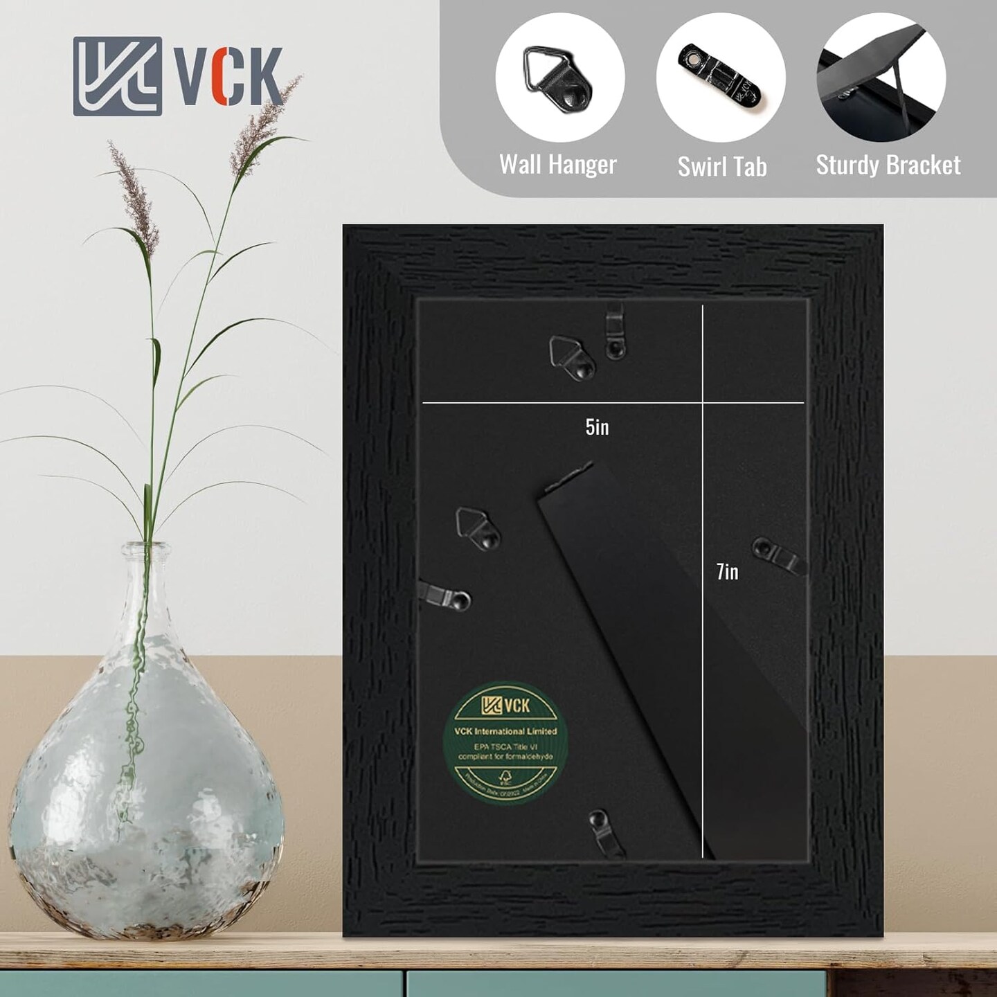 5x7 Picture Frame Black Set of 5, Textured Exclusive Wooden Photo Frames(Black)8.73"L x 6.42"W