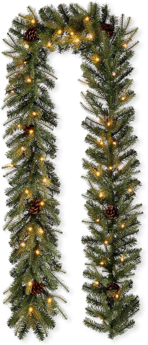 Pre-Lit Greenery Pine Cone Christmas Garland(Greenery)