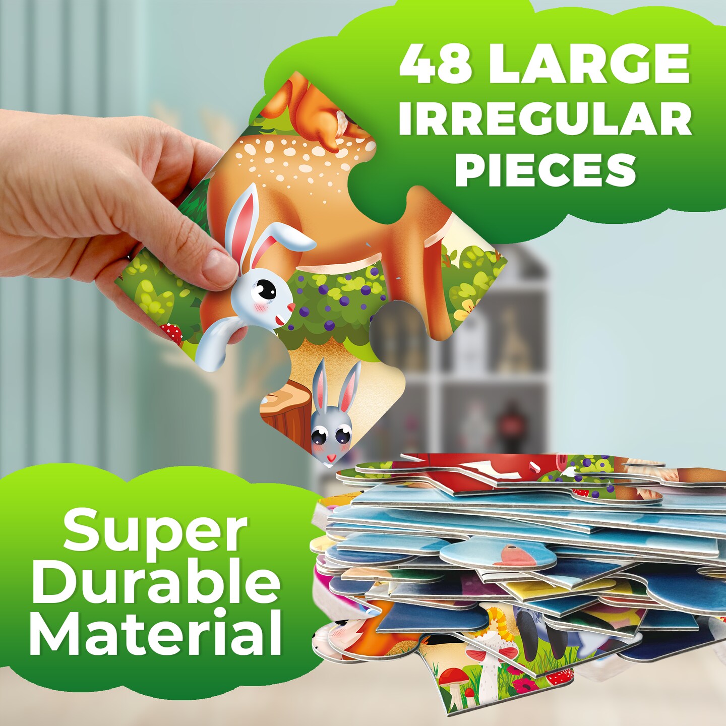 QUOKKA Giant Floor Puzzles for Kids Ages 4-6 - 2x3 Feet 48 Piece Puzzles for Toddlers 3-5 - Large Educational Kids Puzzles Ages 2-4 - Forest Activity Game for Boys and Girls