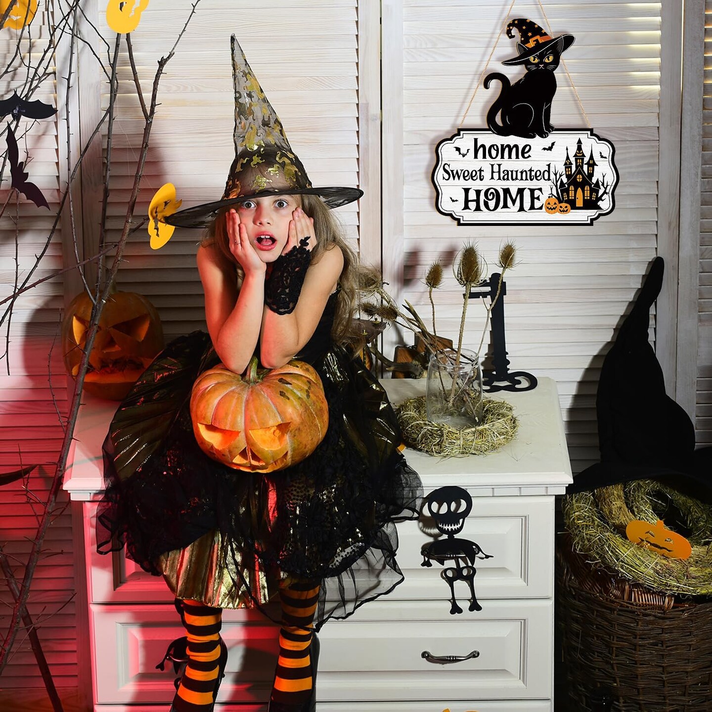 Halloween Decoration Wooden Black Cat (Black)