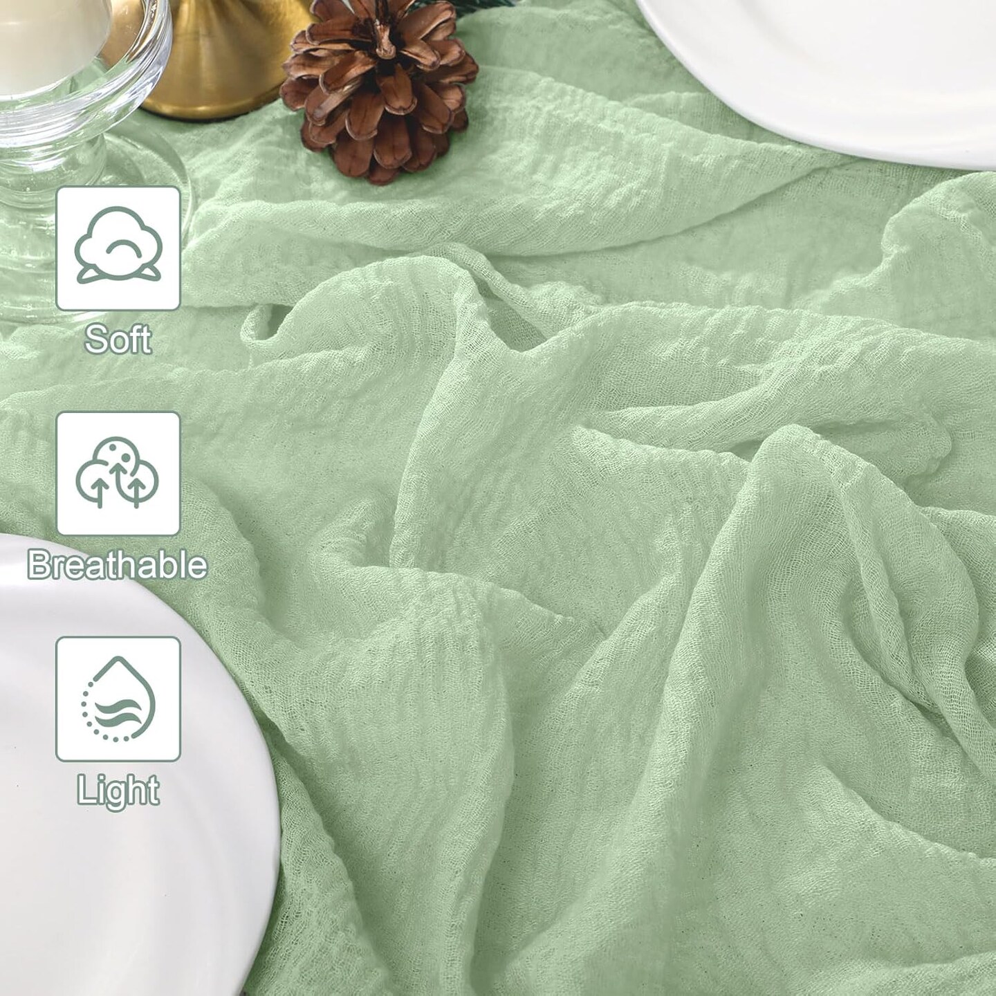 2 Pack Sage Green Cheesecloth Table Runner 120 Inch 10 FT Boho Gauze Cheese Cloth Table Runner(Sage Green)35"W