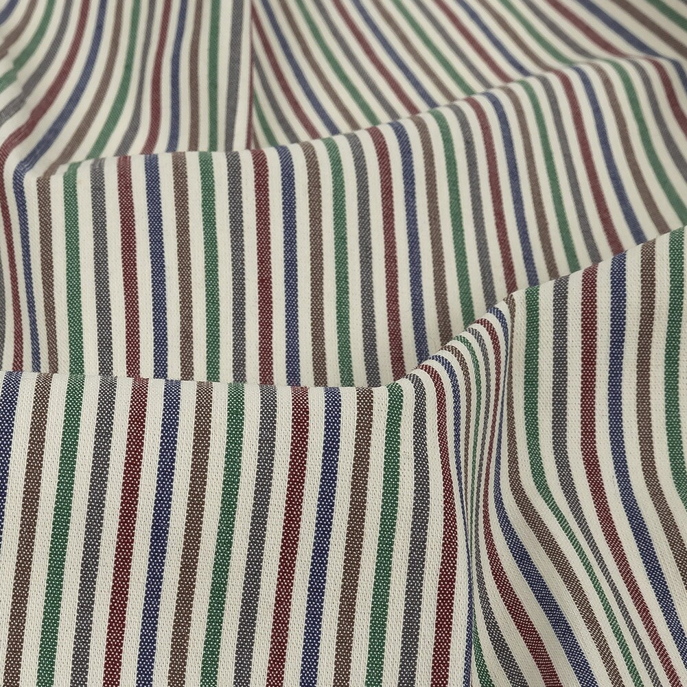 1 Yard Burnt Russet Duck Green Crown Blue Striped Stretch Cotton Woven Fabric Deadstock Material