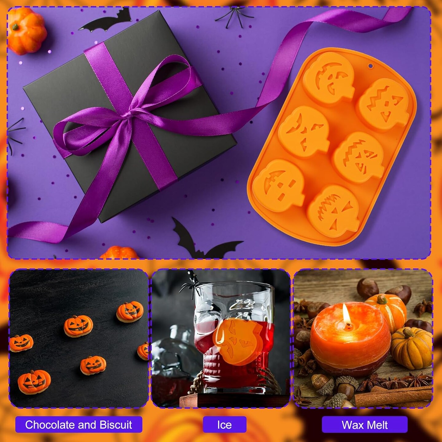 3 Pack Halloween Pumpkin Ice Cube Mold(Orange)9.06 x 3.94 x 0.79 inches