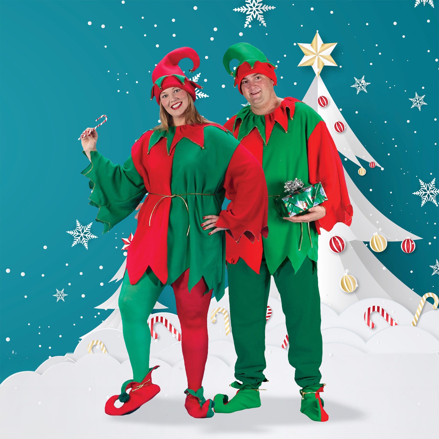Fun World Red and Green Elf Adult Christmas Costume Set - Plus Size