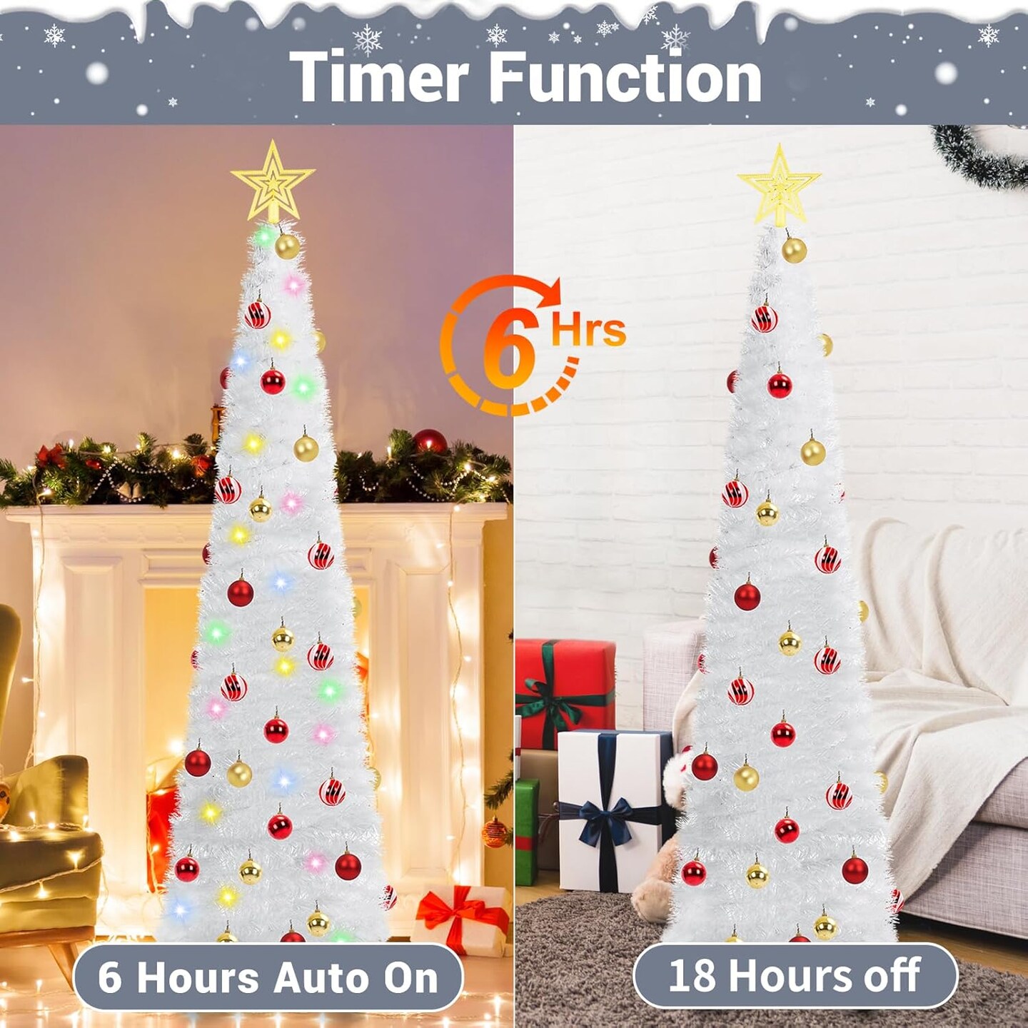 5 Ft Prelit Tinsel Pop Up Christmas Tree with 8 Light(White)16"D x 16"W x 65"H