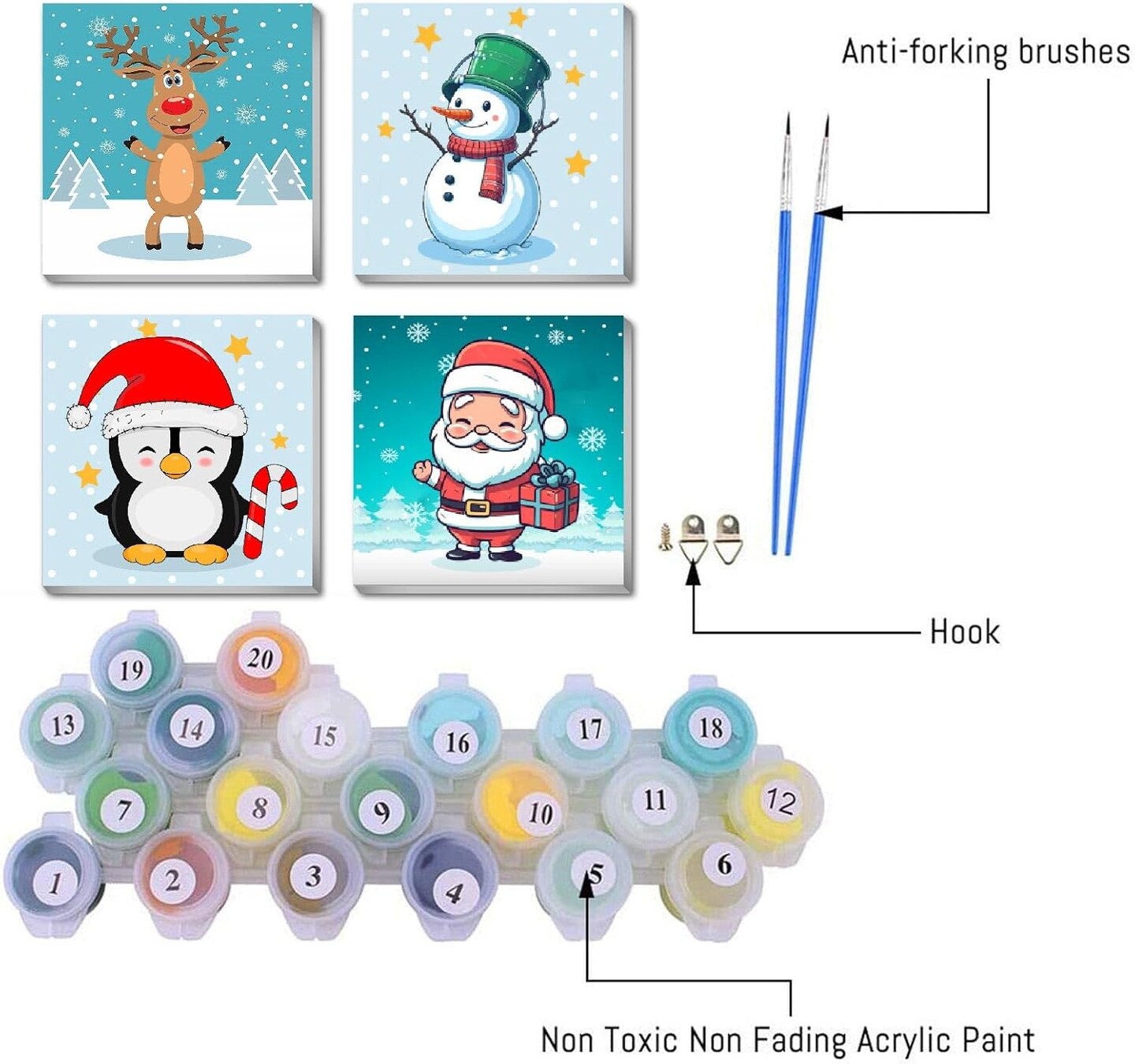 4 Pack Framed Paint by Number for Kids Age 8-12(BKH836-837-838-839-US)8 x 8 x 0.8 inches