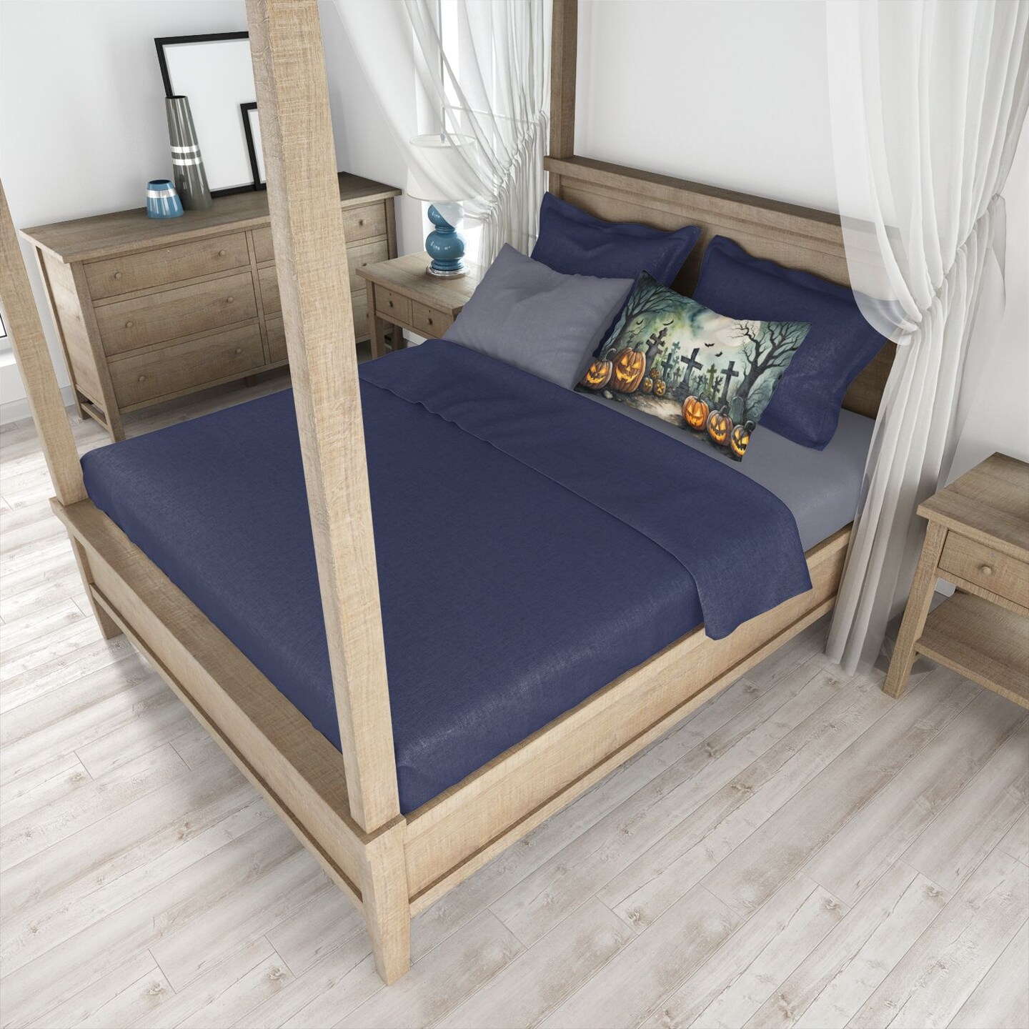 Graveyard Spooky Halloween Standard Pillowcase Lightweight Black-White Artistic Design