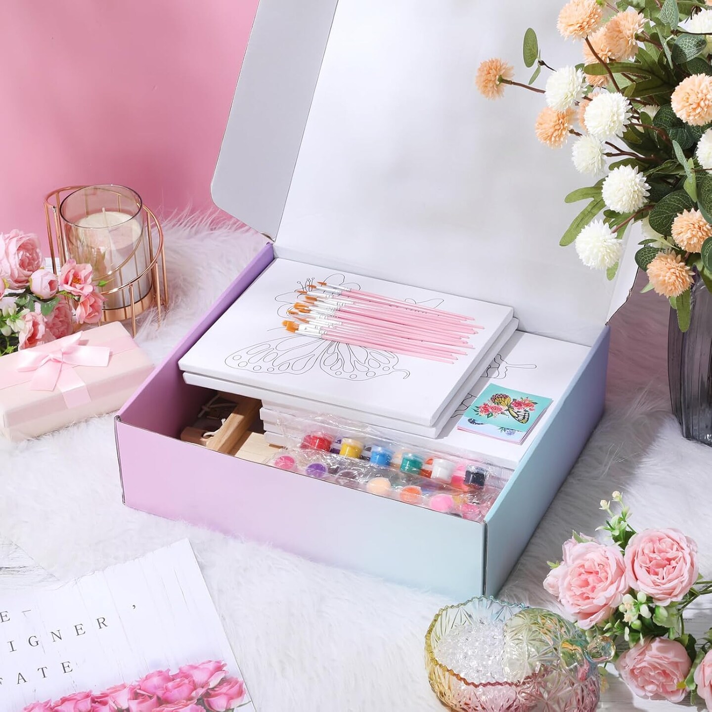 6 Packs Paint and Sip Kit Pre Drawn Canvas Set for Painting Adults 8 x 10 Inch(multi colors)