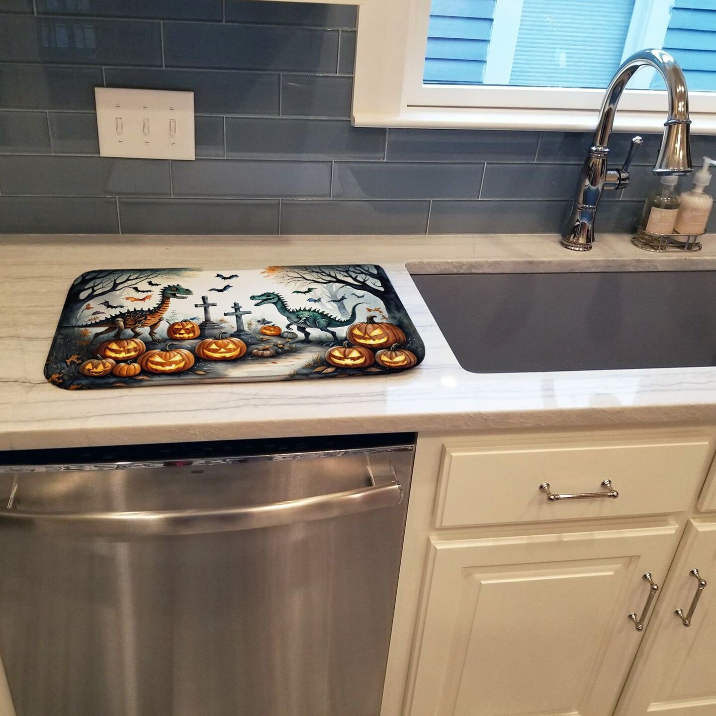 Edge Collections - 14" x 22" - Multicolor - Dinosaurs Spooky Dish Drying Mat - 1 Piece