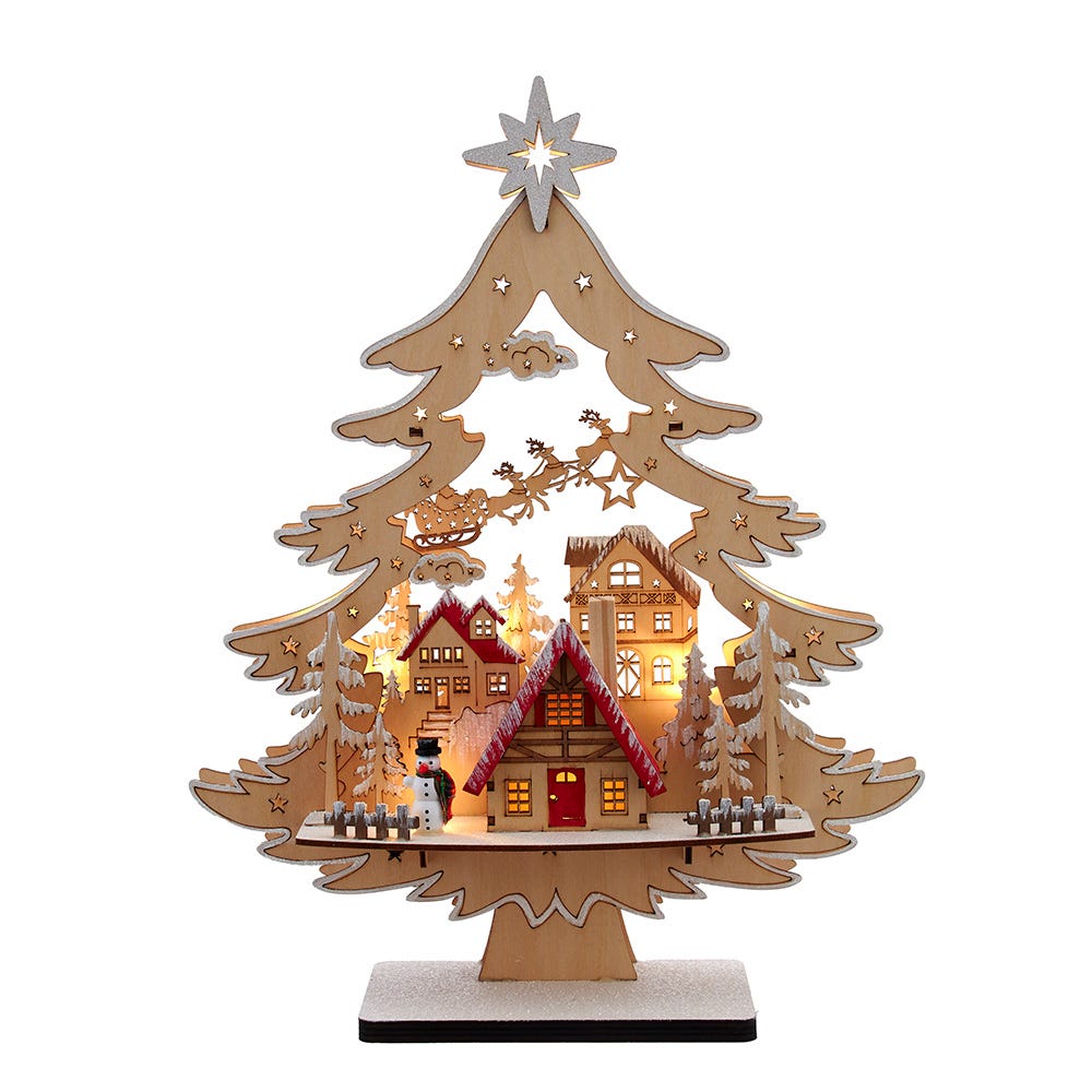 Kurt Adler 15-Inch Battery Operated 10-Light Tree With Village Scene