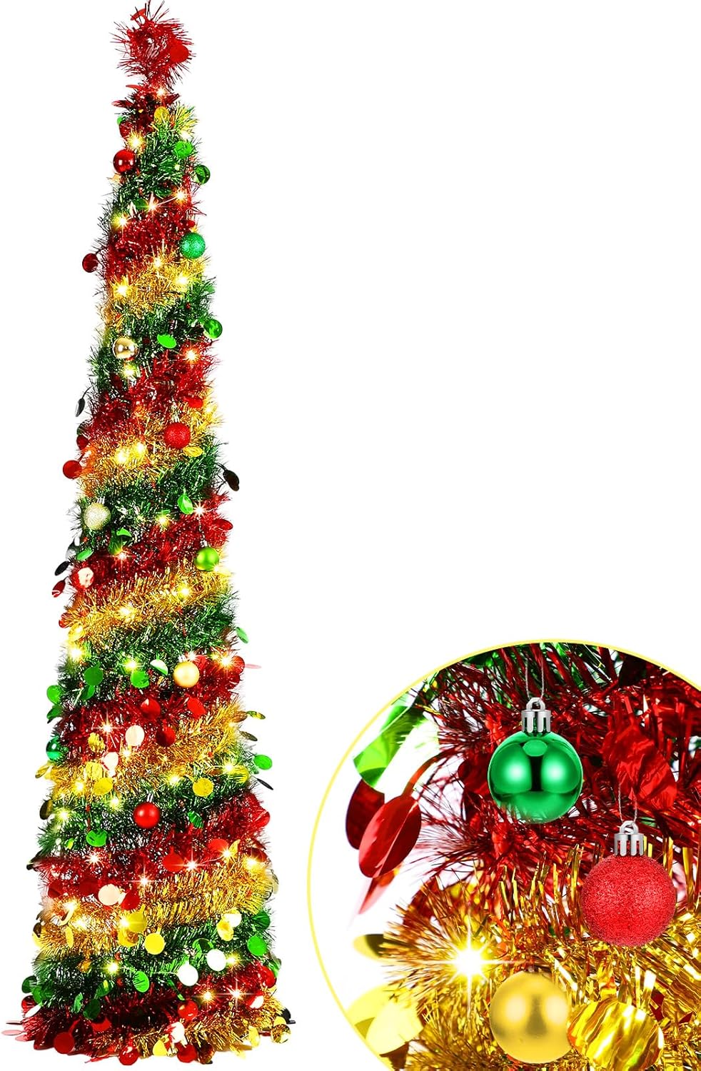 5ft Pop up Christmas Tree with Lights and Balls (Green With Red and Gold Accents)