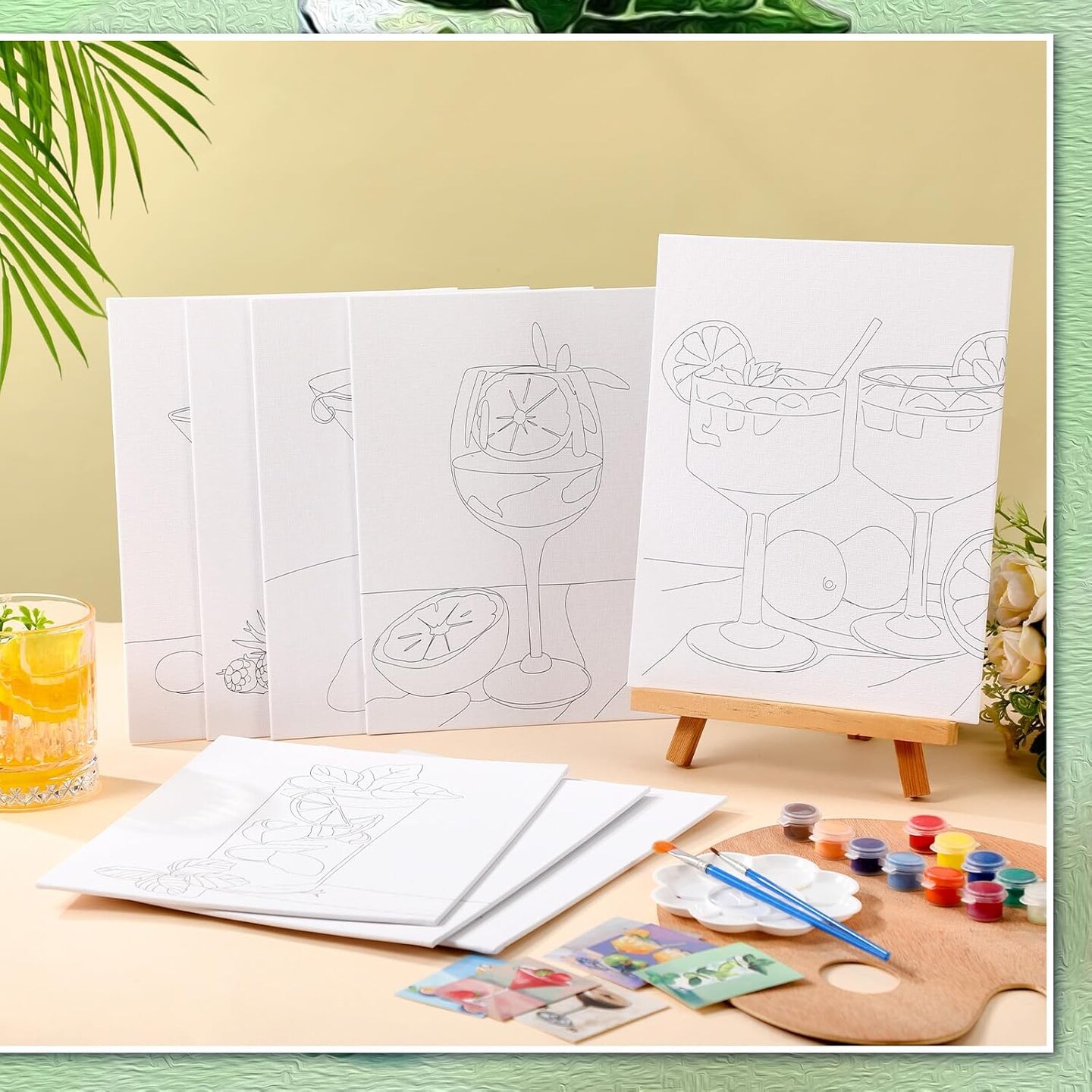 12 Pcs Pre Drawn Canvas for Painting for Adults 8 x 8 Inch Canvas Painting Kits Stretched