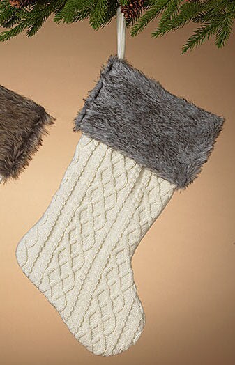 21&#x22; Knit Fabric Stocking - Grey Cuff