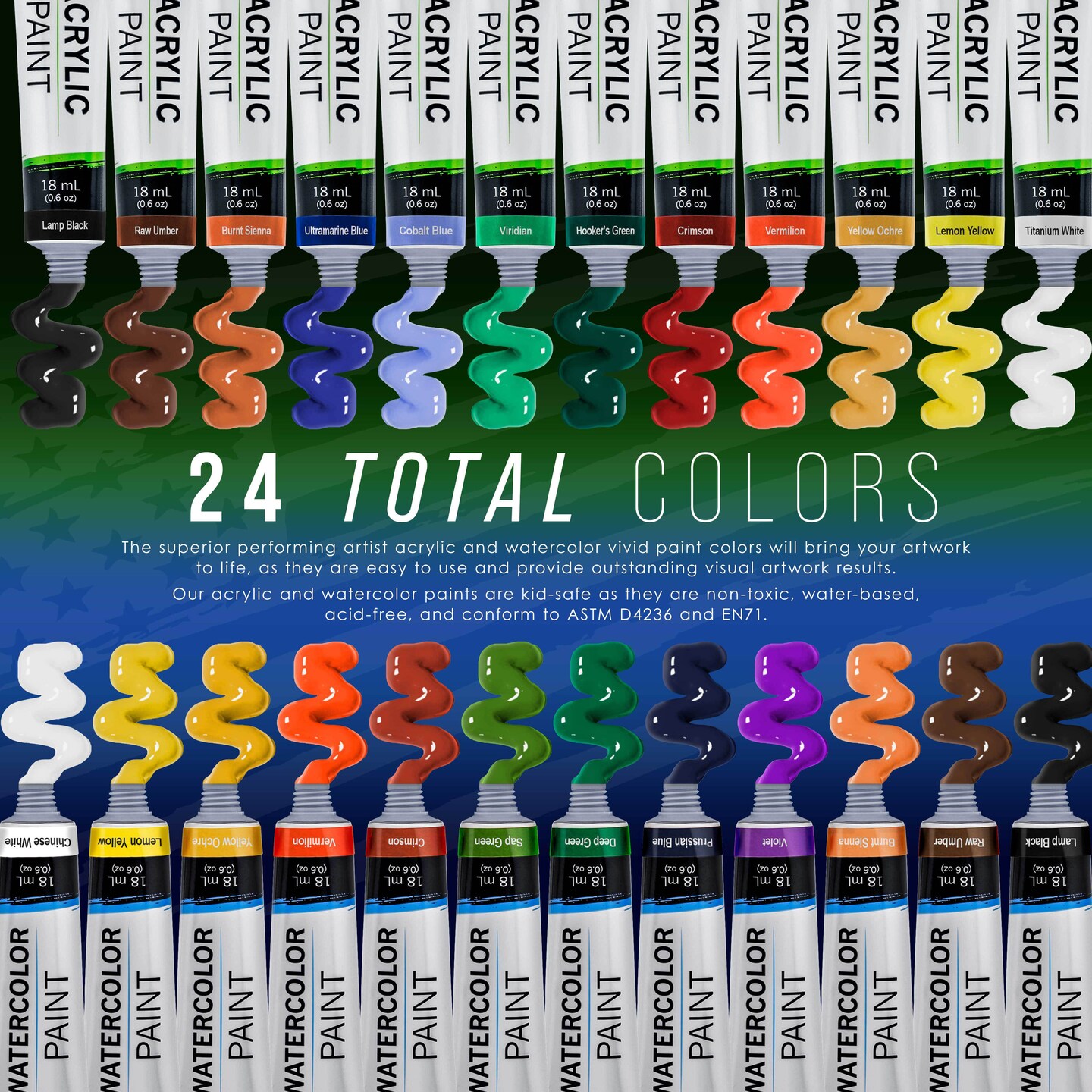 46-Piece Complete Artist Painting Set with Easel - 12 Acrylic &#x26; 12 Watercolor Paint Colors, Brushes, Canvas Panels, Watercolor Pad, Painting Palette