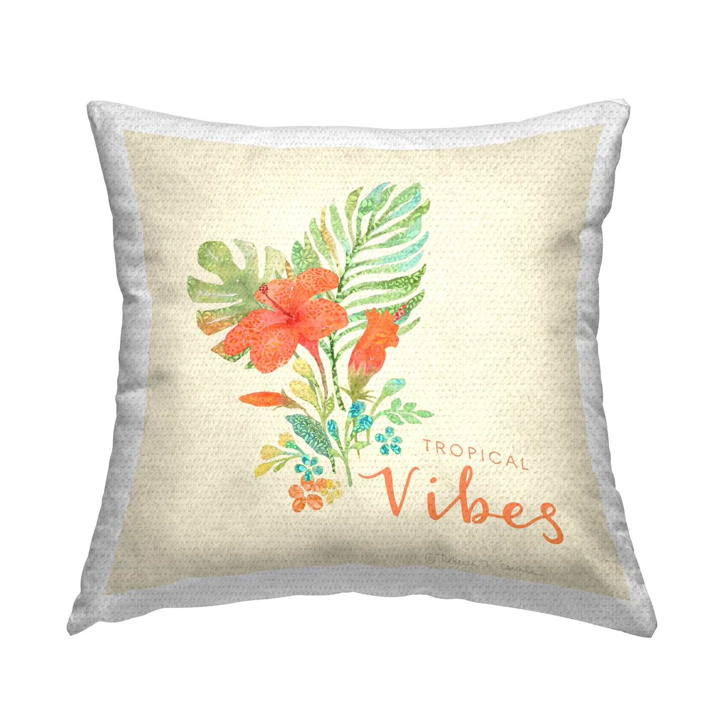 Tropical Vibes Botanicals Design by Rebecca Canale Outdoor Printed Pillow 