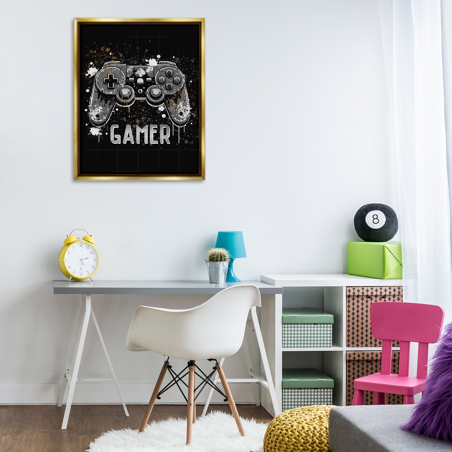 Stupell Industries Gamer with Modern Splash Framed Floater Canvas Wall Art Design by Kim Allen
