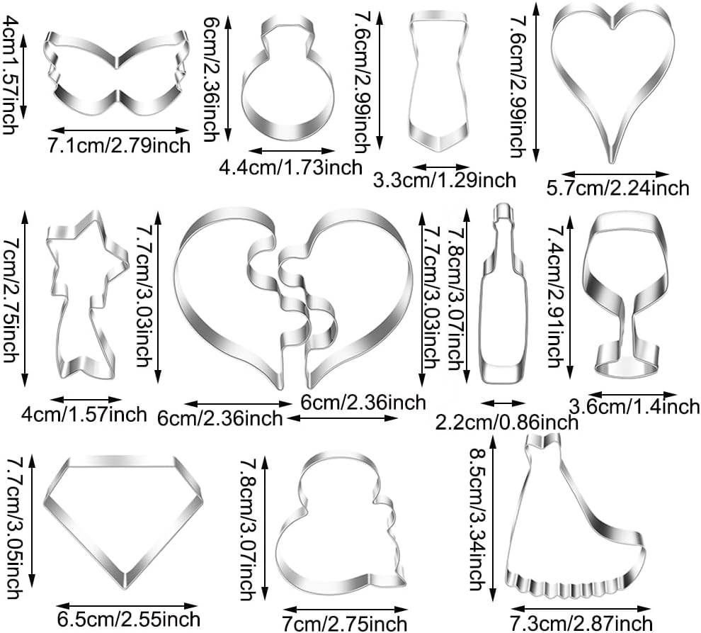 12-Piece Heart Shaped Cookie Cutter Set - Love &#x26; Wedding Molds