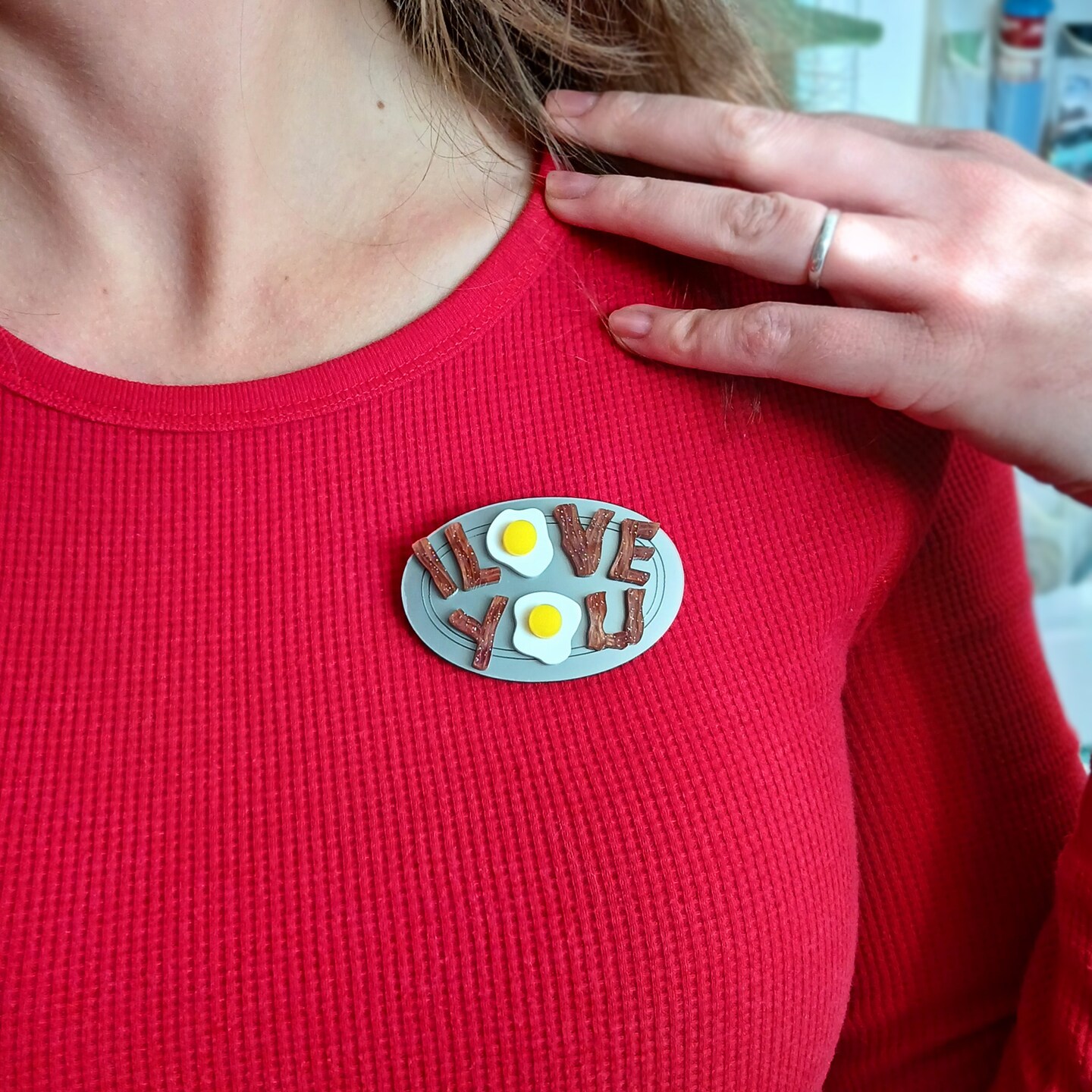 I Love You ~ Bacon and Eggs Classic Simpsons Valentine’s Day Brooch Pin Gift product 3