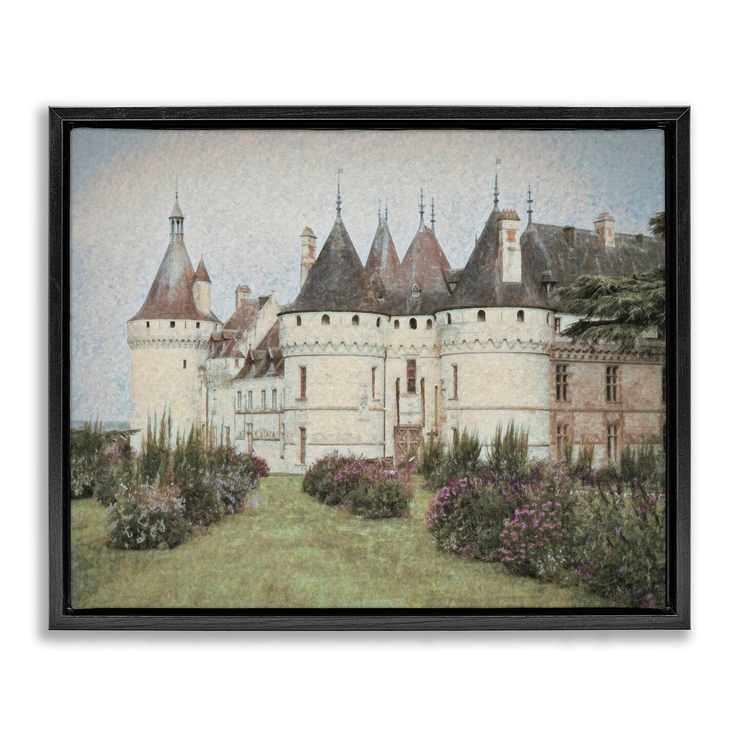 Stupell Industries French Castle Landmark Framed Floater Canvas Wall Art Design by Graffi*tee Studios