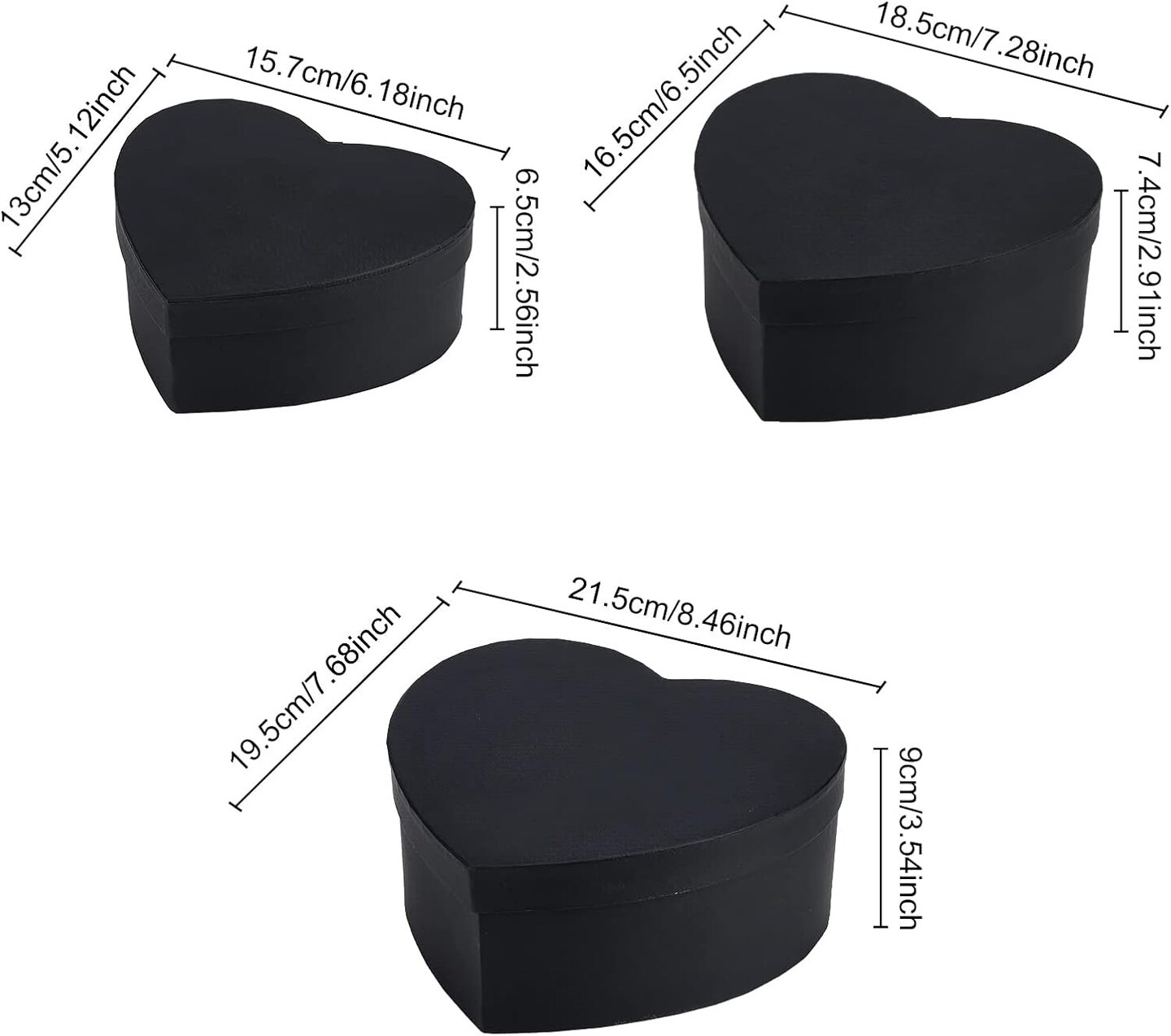 3 Set Heart Shape Present Boxes, Black Decorative Gifting Box