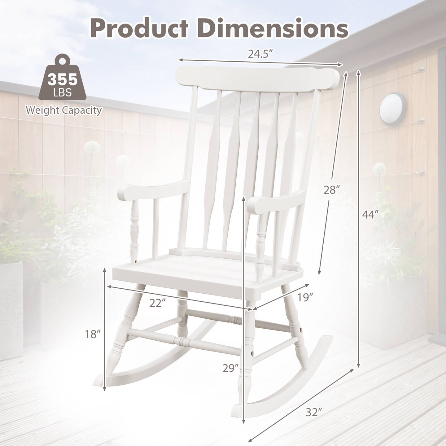 Costway Set of 2 Wood Rocking Chair Glossy Finish White\ Coffe