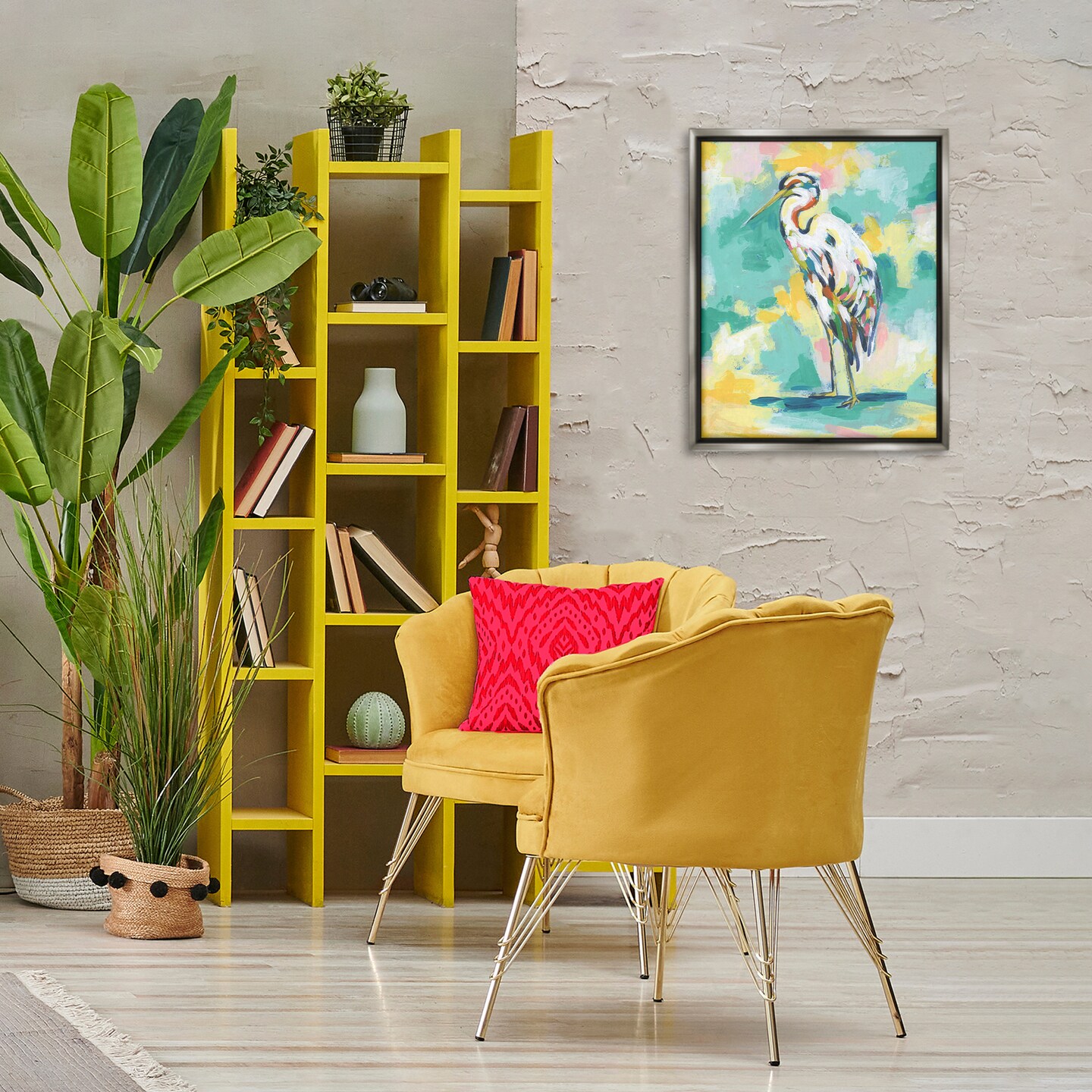 Stupell Industries Blue Modern Crane Framed Floater Canvas Wall Art Design by Michael Willett