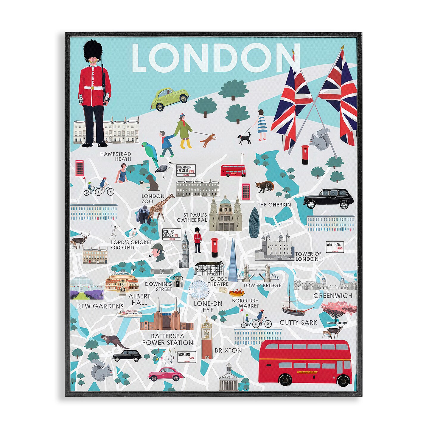 Stupell Industries London Landmark Map Framed Giclee Wall Art Design by Betty Boynes