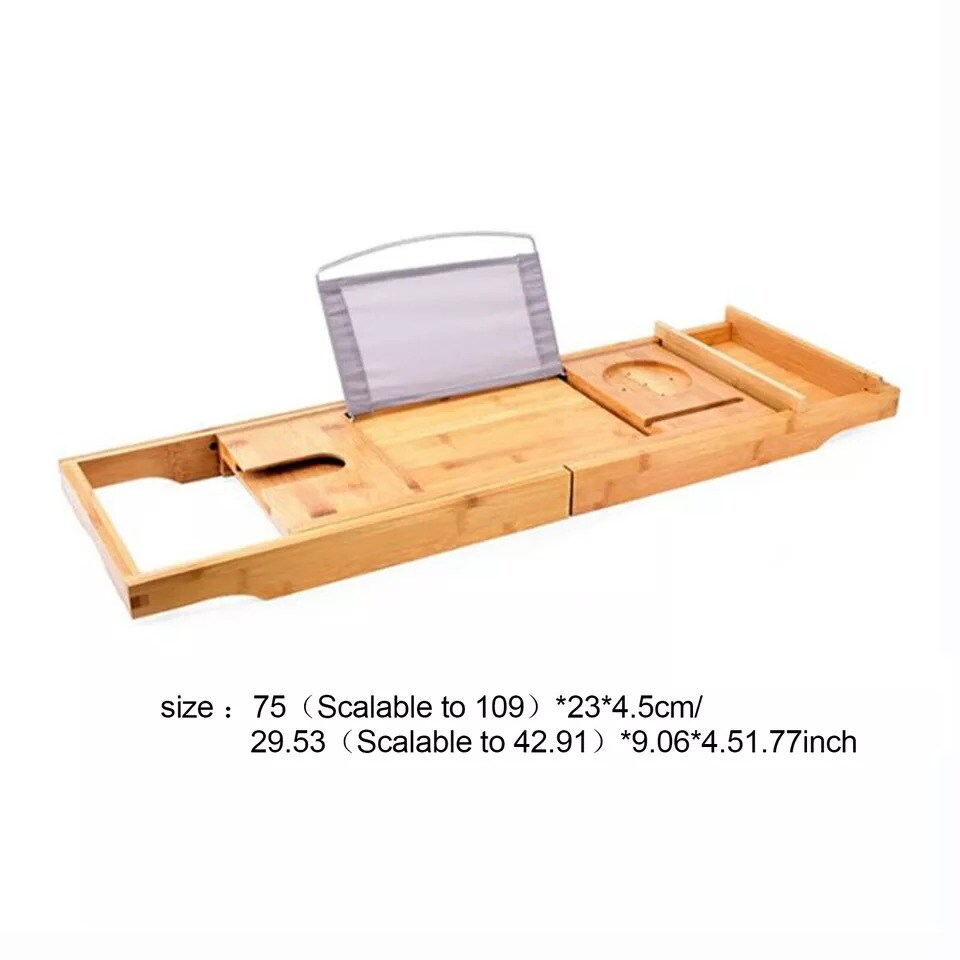 Bathtub Caddy Tray Bamboo Bath Tray Table Rack Tablet Phone Books Holder Shelf