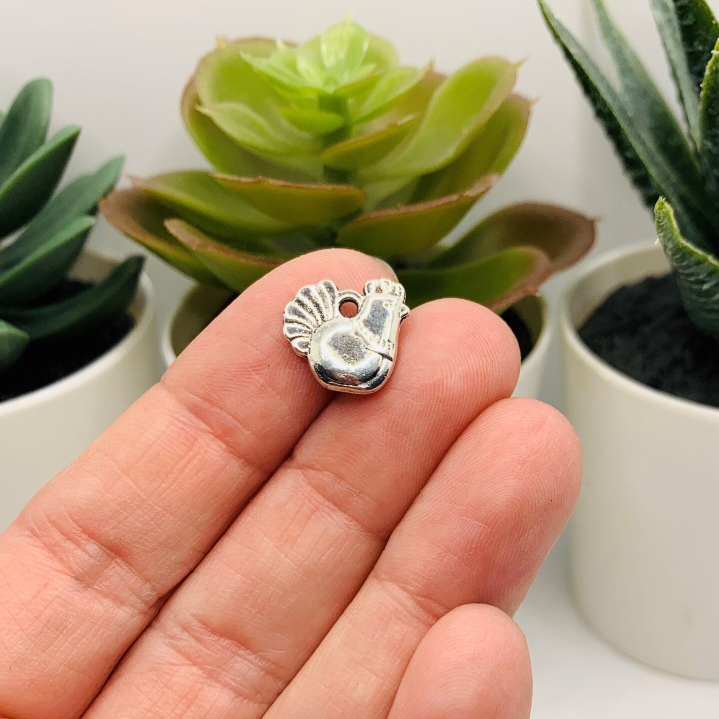 4, 20 or 50 Pieces: Silver Hen Chicken Charms - Double Sided