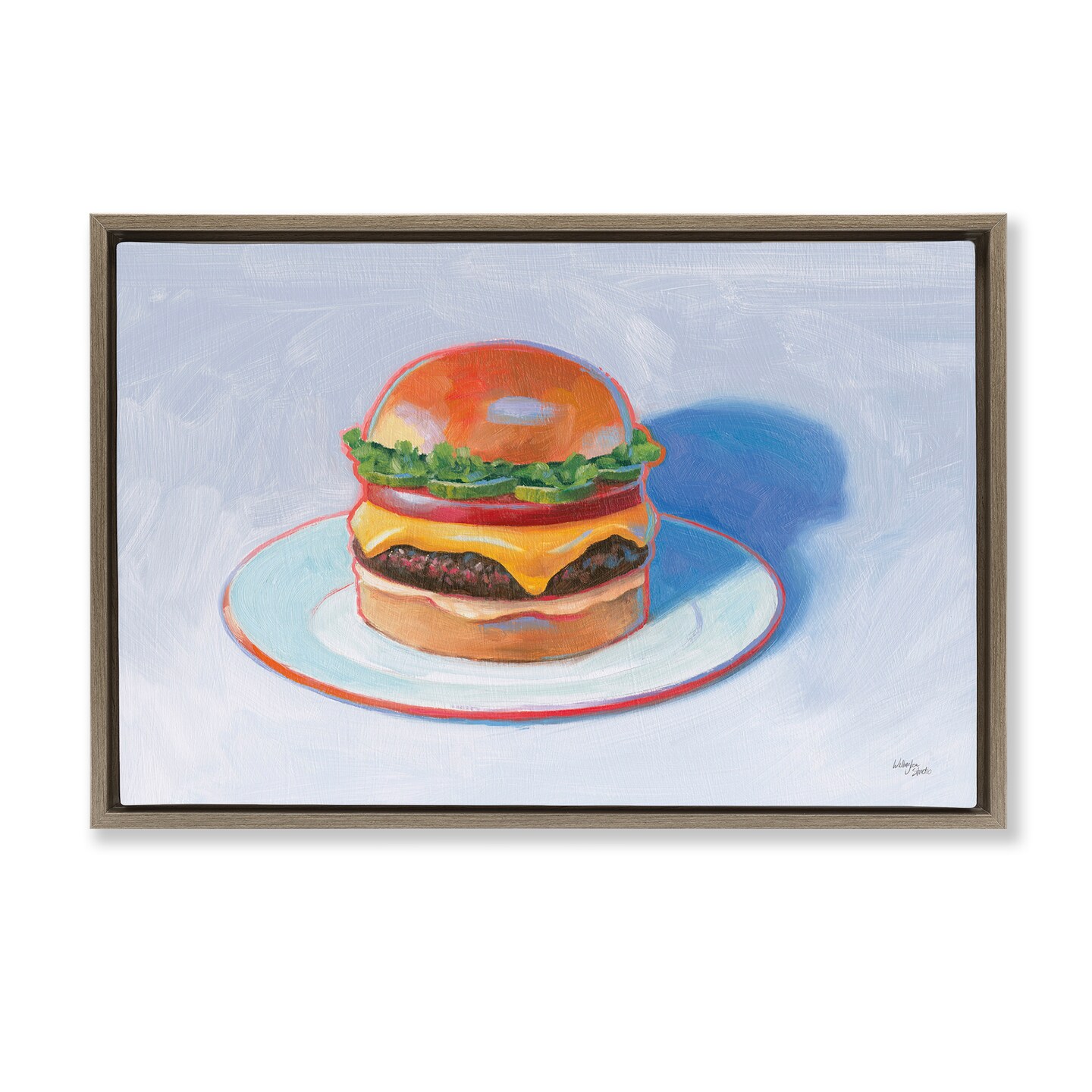 Stupell Industries Burger on Plate Framed Floater Canvas Wall Art Design by Wild Apple