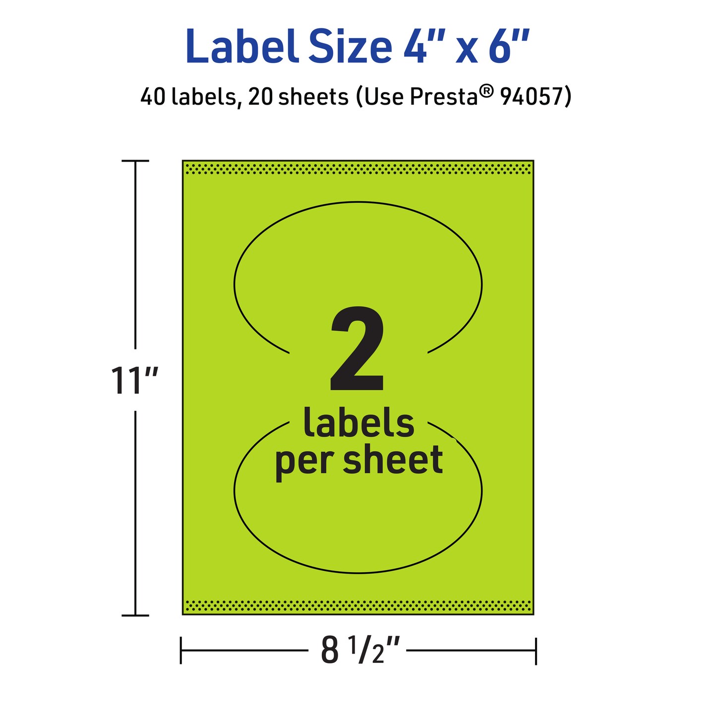 Avery Bright Green Paper Labels, 4&#x22; x 6&#x22; Oval