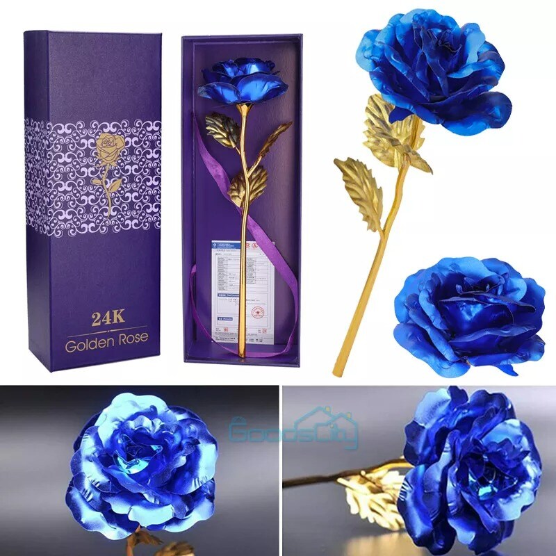 Gold Plated Blue Rose Flower 24K Gold foil For Valentine&#x27;s Day Gift Luxury Gift