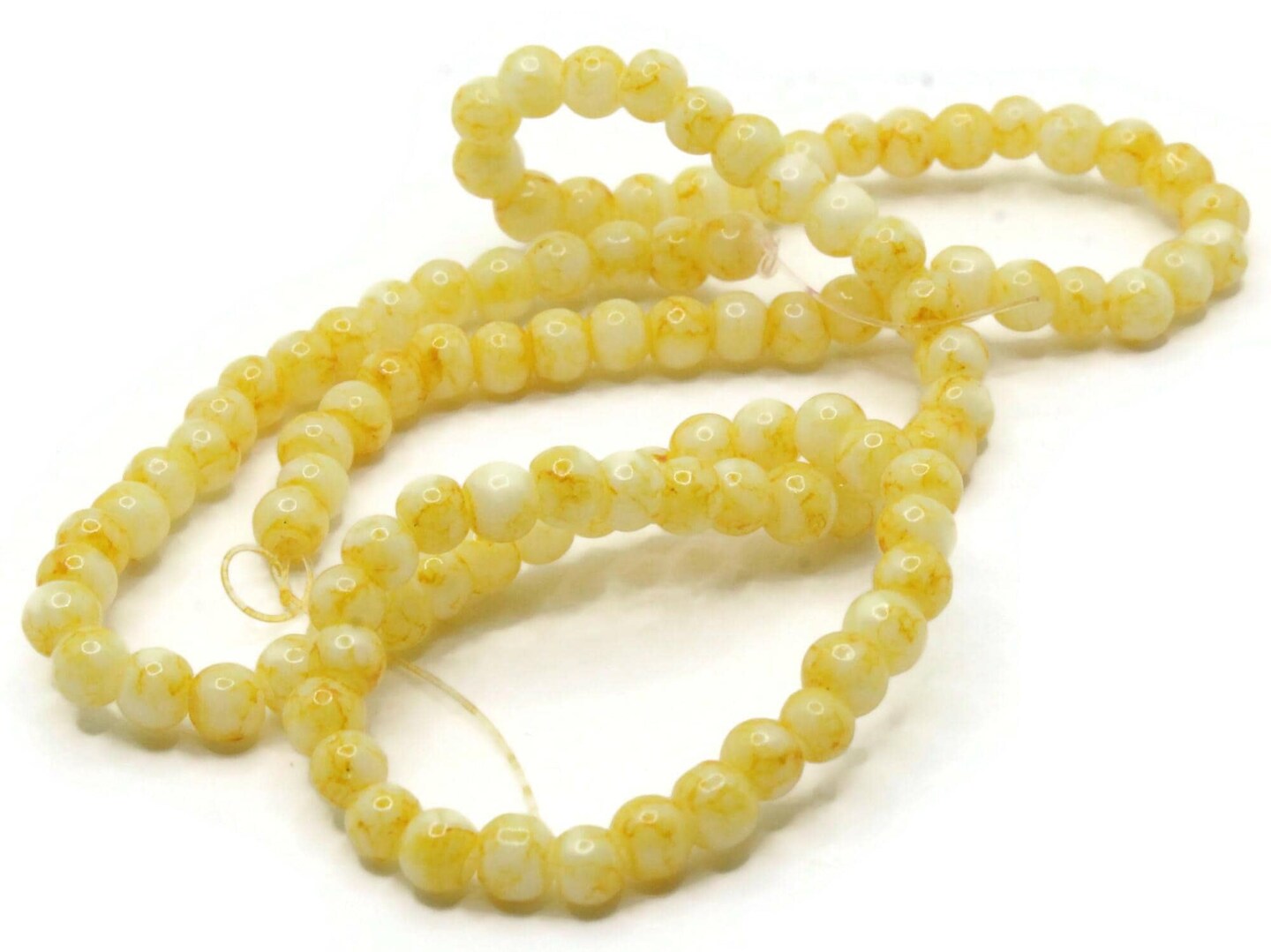 100 4mm White with Yellow Splatter Paint Smooth Round Glass Beads