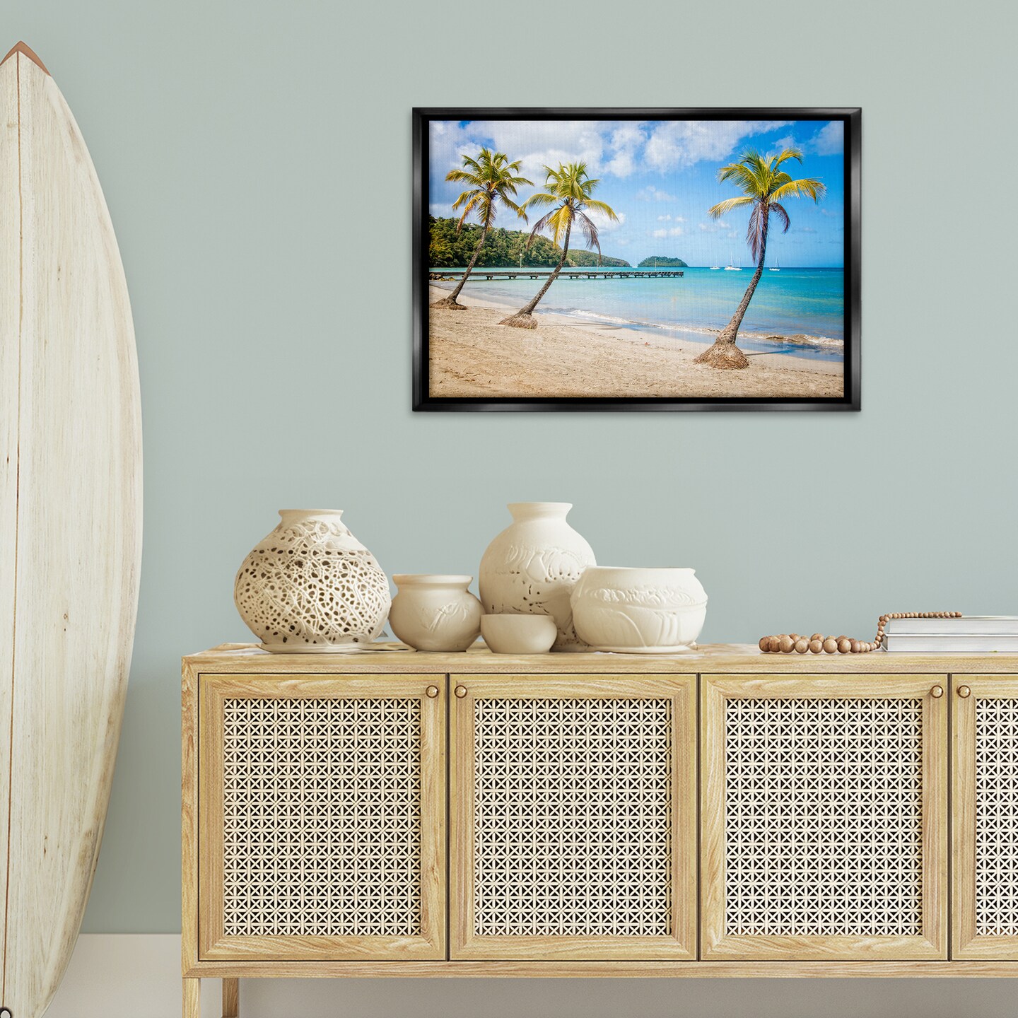 Stupell Industries Tropical Palm Tree Trio Framed Floater Canvas Wall Art Design by Mary Lou Johnson