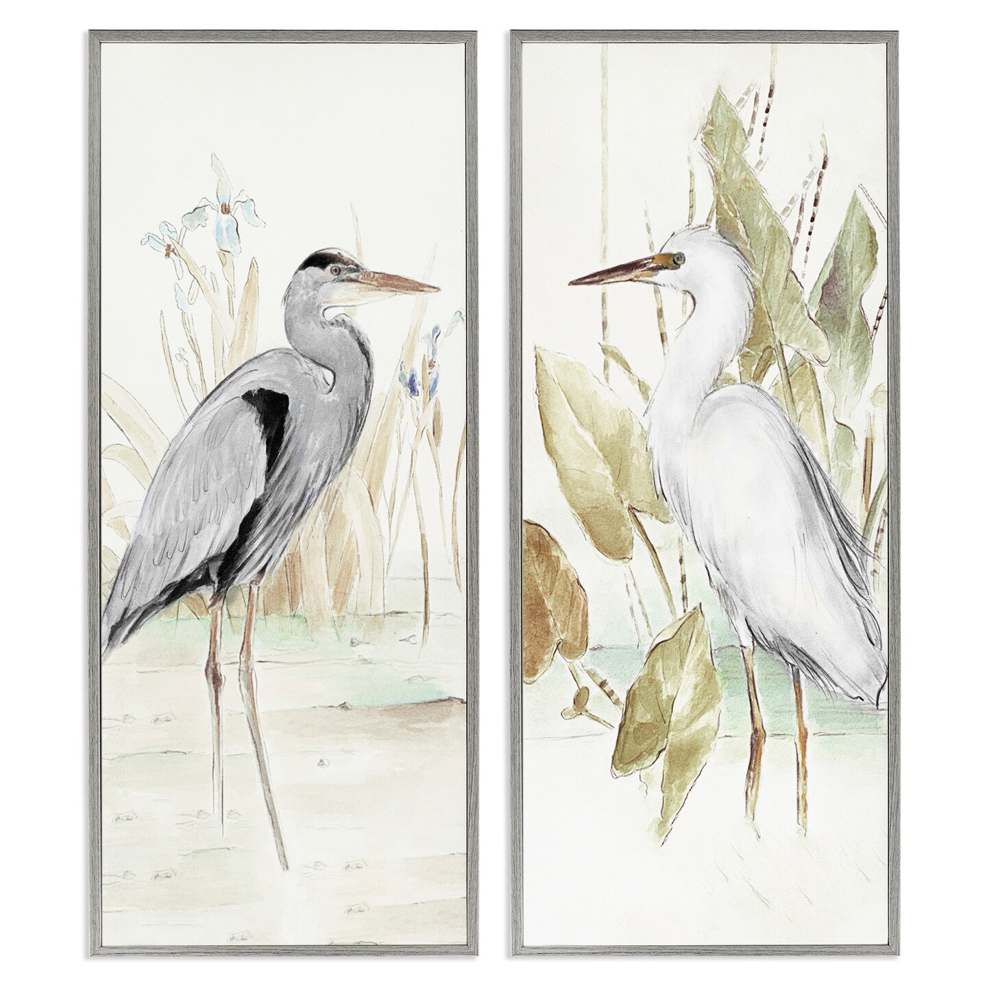 Stupell Industries Heron Egret Marsh Landscape 2 pc Framed Giclee Wall Art Set Design by Lanie Loreth