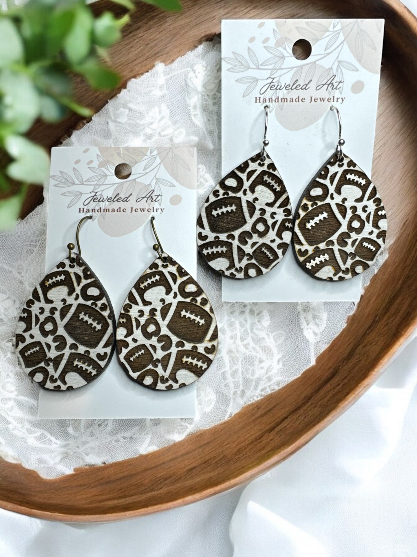 Hand-Painted Festive Arch Teardrop Wooden Earrings | MakerPlace by