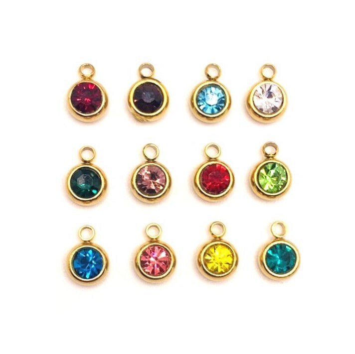 12 or 60 Pieces: 303 Stainless Steel, 18k Gold, Birthstone Rhinestone Set