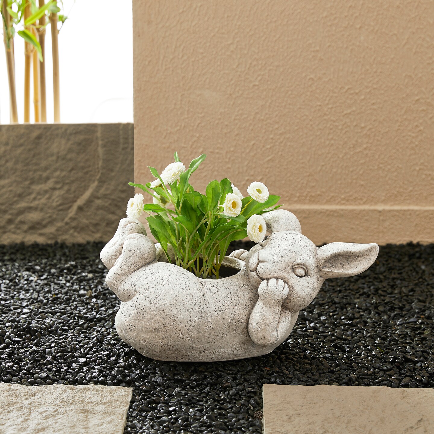14.25&#x22;L MGO Rabbit Statue Planter