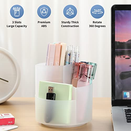3 Slots 360-Degree Spinning Pencil Pen Desk Organizers, Desktop Storage Pen Organizers Stationery Supplies, Cute Pencil Cup Pot for Office, School, Art Supply, Kids - Clear