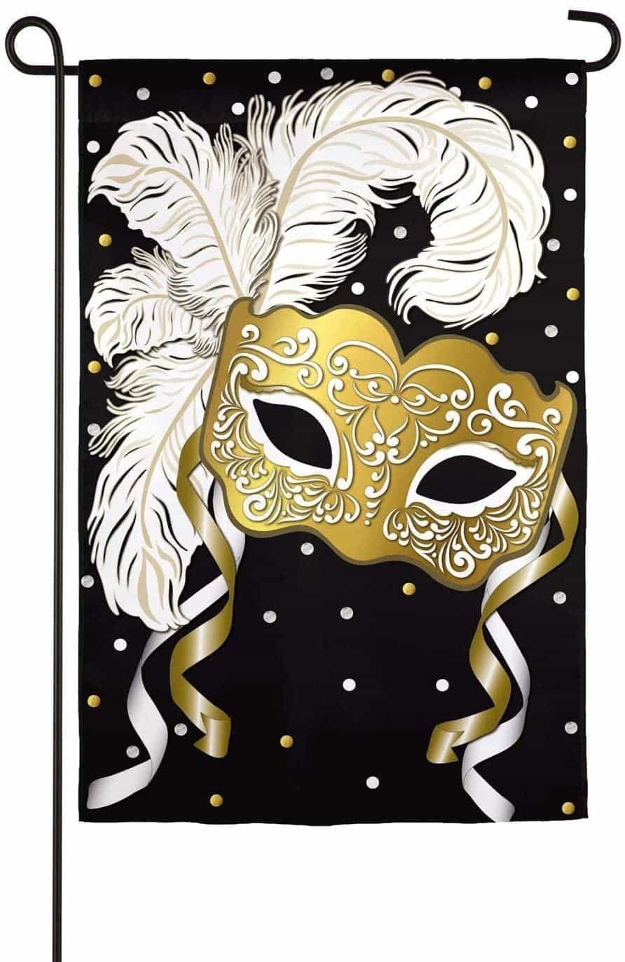 Mardi Gras Elegant Mask Garden Flag 2 Sided Burlap