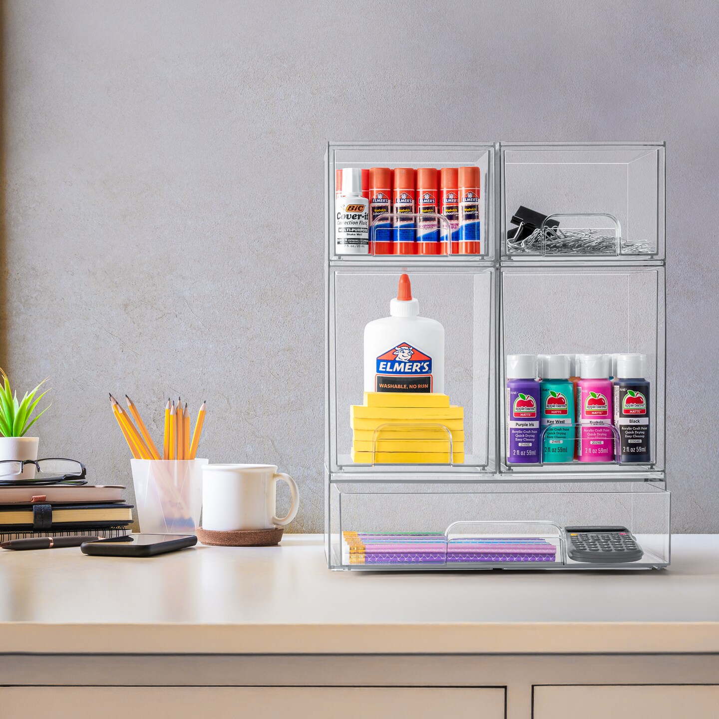 Sorbus Acrylic Storage Containers with Pull-Out Drawers - 5 Pack, 3 Variety Sizes Clear Stackable Storage Bins Set