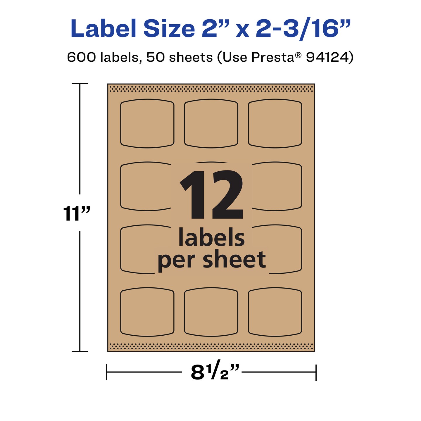 Avery Kraft Brown Arched Square Labels with Sure Feed, 2&#x22; x 2-3/16&#x22;