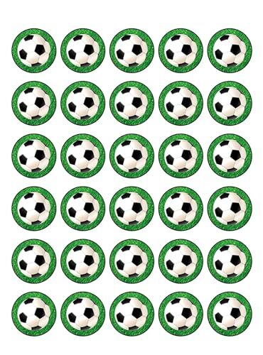 30 x Soccer Ball in Grass Themed Edible Cupcake Toppers | Uncut on Wafer Sheet- Qty 30-1.5 each