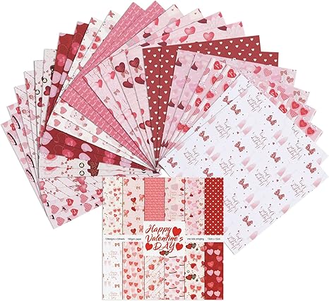 Valentine's Day Scrapbook Paper Pad 6x6 inch, Assorted Pattern,24pcs Scrapbooking DIY Decorative Cardmaking Craft Paper (Pink Love)