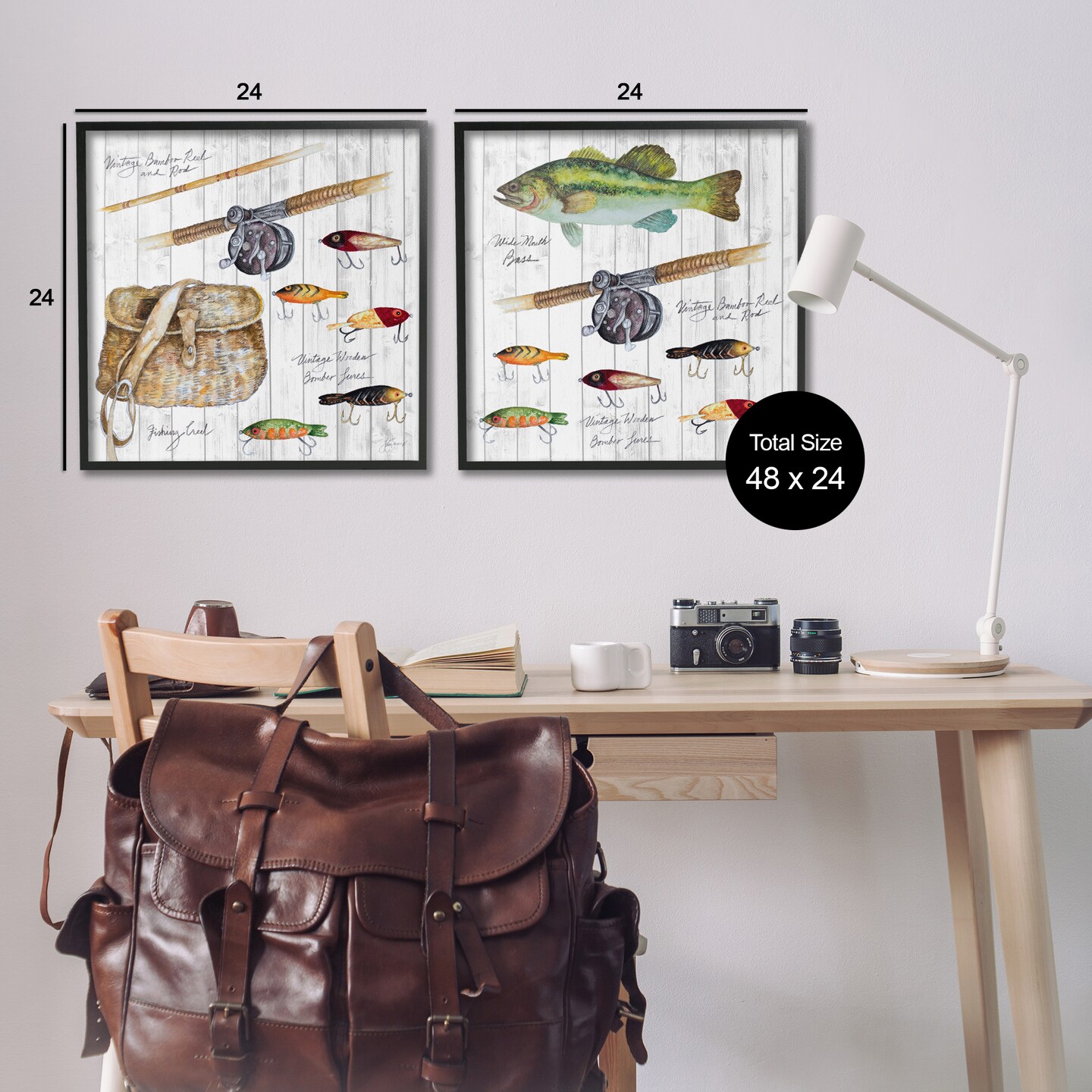 Stupell Industries Vintage Fishing Gear 2 pc Framed Giclee Wall Art Set Design by Patricia Pinto