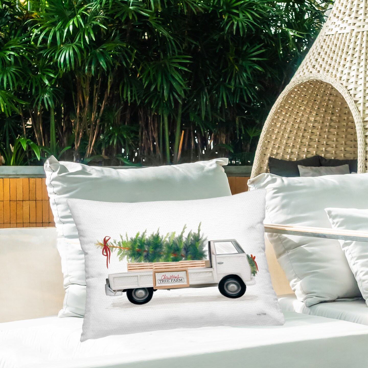 Holiday Tree Truck Design by House Fenway Outdoor Printed Pillow 