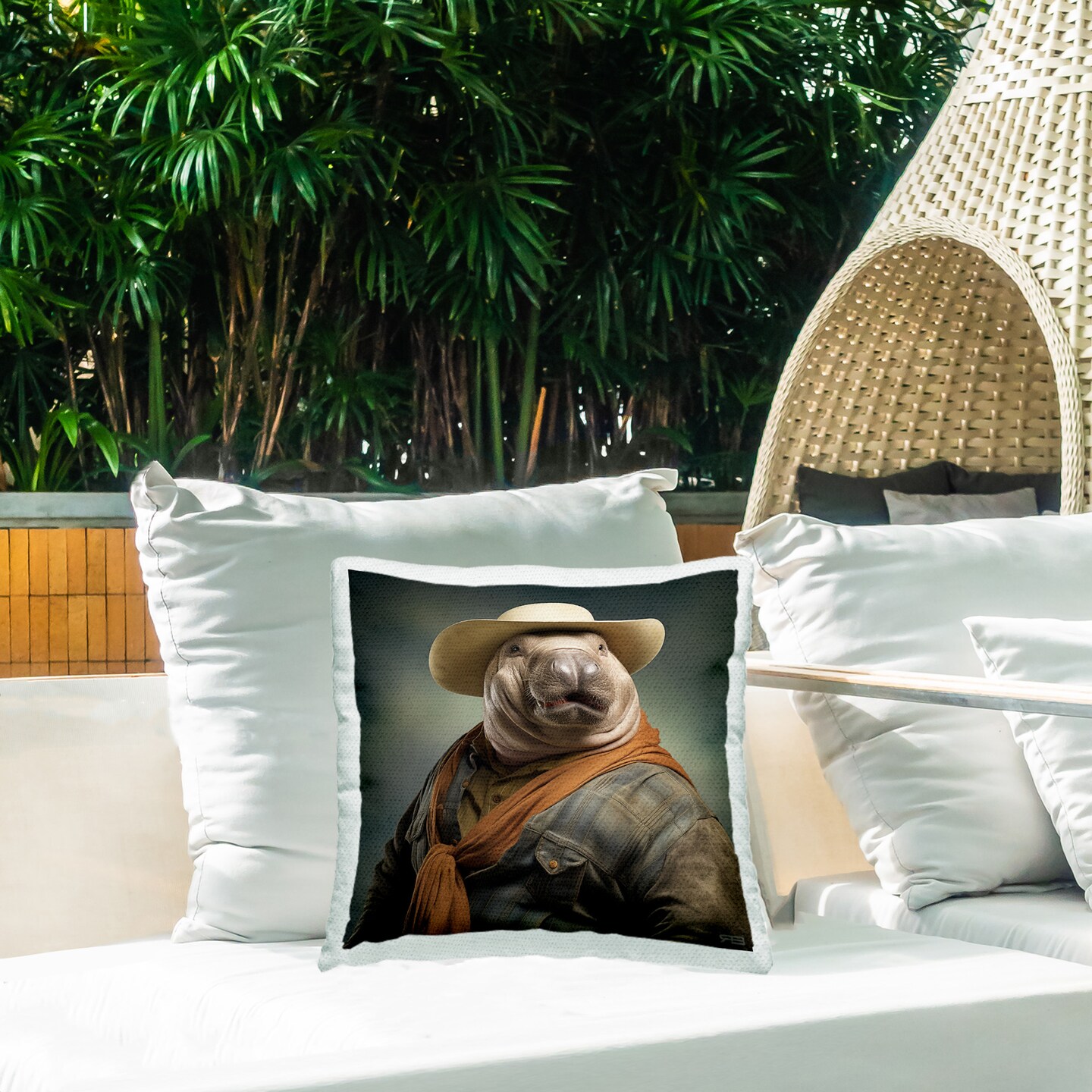 Southwestern Sea Life Portrait Design by RB Outdoor Printed Pillow