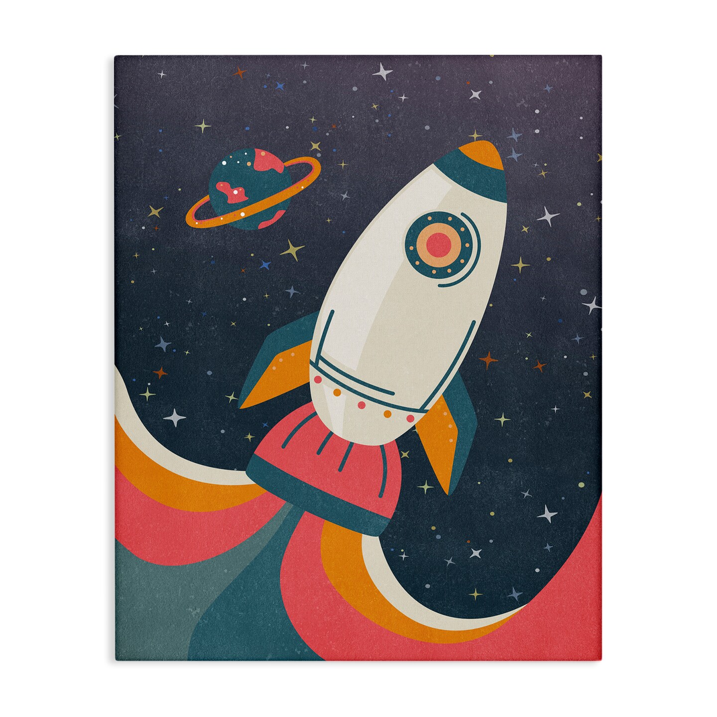 Stupell Industries Retro Space Rocket Canvas Wall Art Design by Nataly White